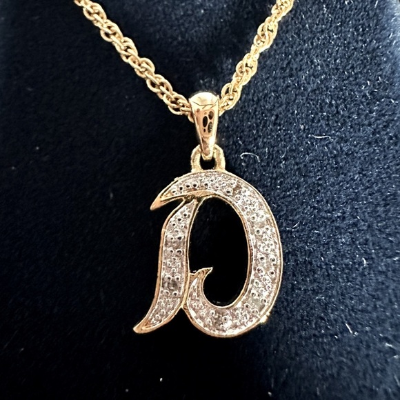 Gold, Silver & Diamond Chips Letter D Initial necklace. - Picture 1 of 2